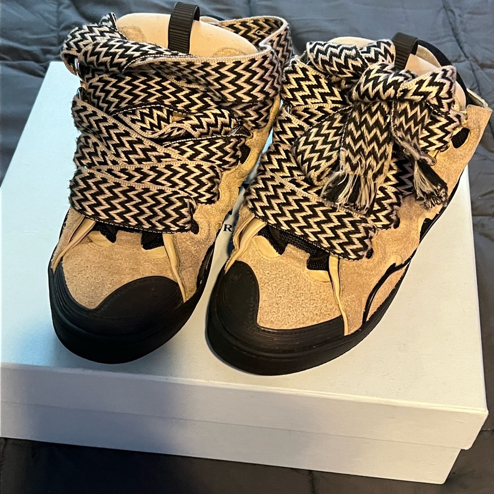 Tan and Black Lanvin curb Sneakers